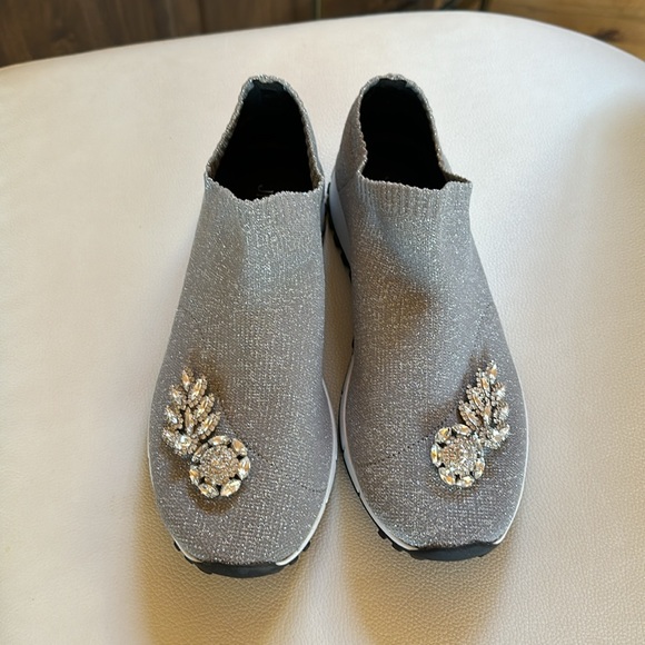 Jimmy Choo silver/grey knit trainers with crystals - Picture 2 of 6